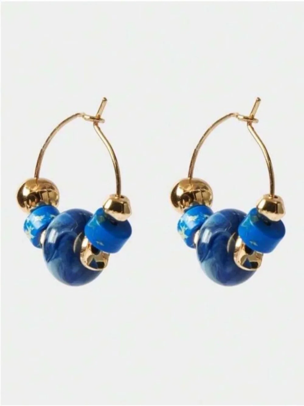 New! Coastal Blue Beaded Gold Hoop Earrings NWOT 3020